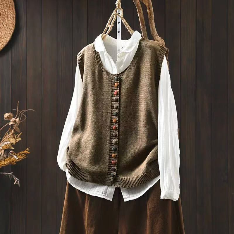 Nimara Ritual Colorful Buttons Women's Sleeveless Knitted Vest Waistcoat