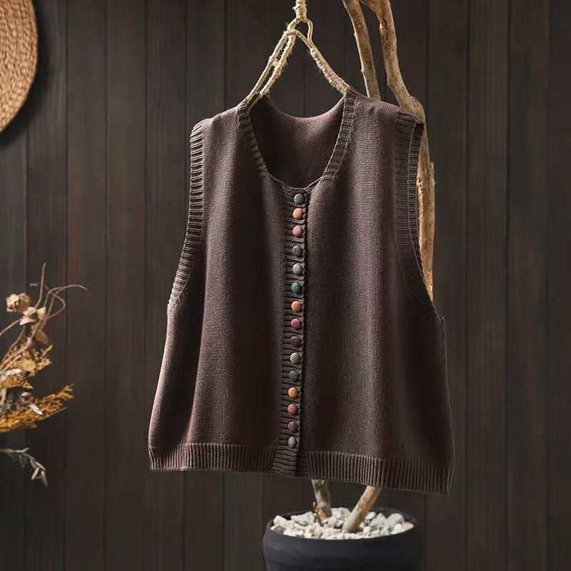 Nimara Ritual Colorful Buttons Women's Sleeveless Knitted Vest Waistcoat