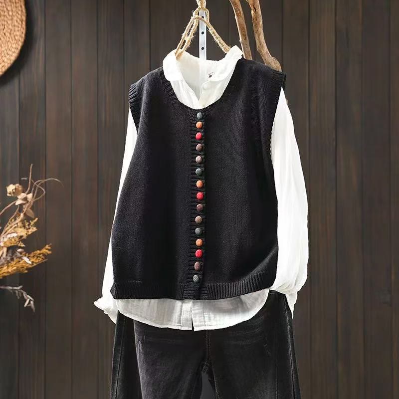 Nimara Ritual Colorful Buttons Women's Sleeveless Knitted Vest Waistcoat