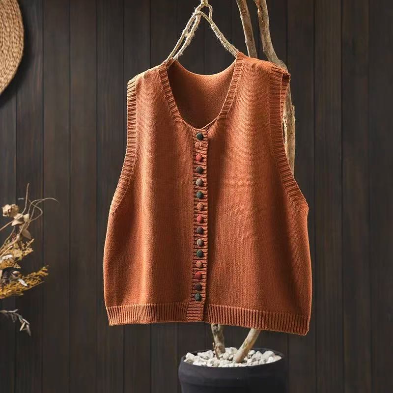 Nimara Ritual Colorful Buttons Women's Sleeveless Knitted Vest Waistcoat