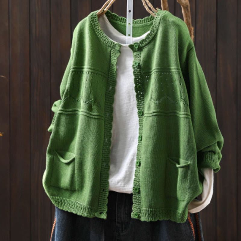 Nimara Ritual Fall Lace Buttons Cotton Women's Long Sleeve Knitted Cardigan Sweater With Pockets