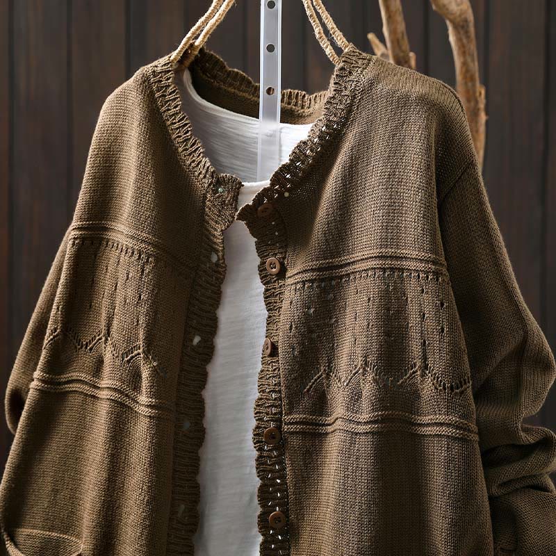 Nimara Ritual Fall Lace Buttons Cotton Women's Long Sleeve Knitted Cardigan Sweater With Pockets