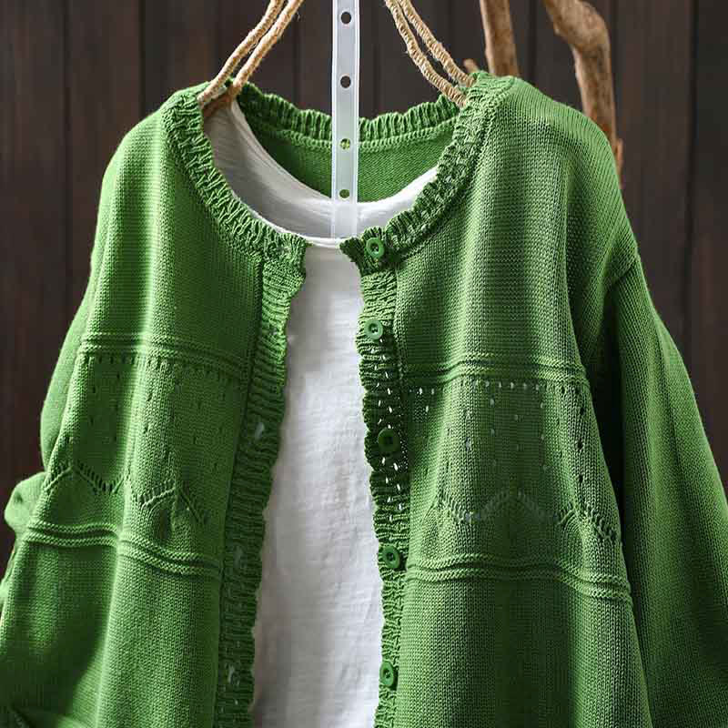 Nimara Ritual Fall Lace Buttons Cotton Women's Long Sleeve Knitted Cardigan Sweater With Pockets