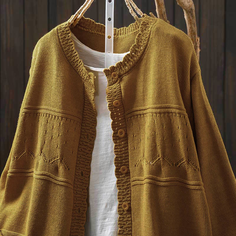 Nimara Ritual Fall Lace Buttons Cotton Women's Long Sleeve Knitted Cardigan Sweater With Pockets