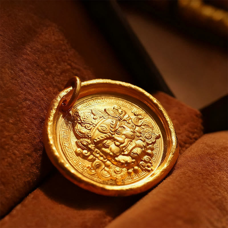 Nimara Ritual 24k Gold Plated Brass Yellow Jambhala Prosperity Protection Chain Pendant Necklace