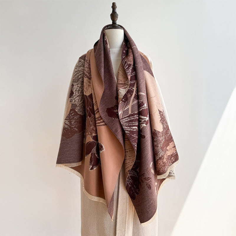 Nimara Ritual Winter Stork Birds Lotus Flowers Leaves Pattern Soft Scarf Shawl