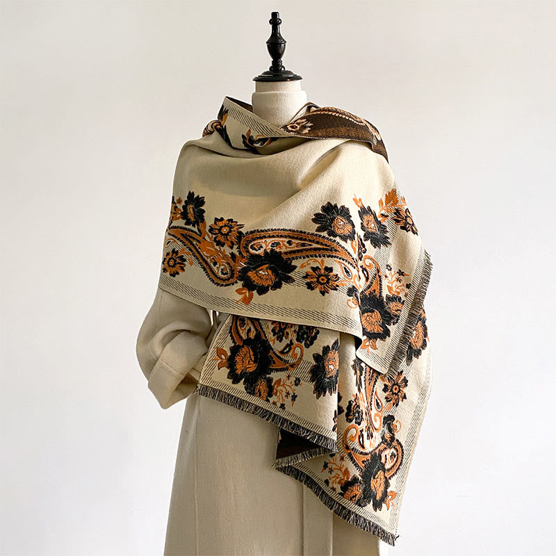 Nimara Ritual Fall Cashew Flower Vines Pattern Warm Cozy Scarf Shawl