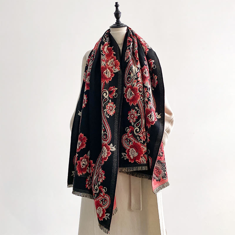 Nimara Ritual Fall Cashew Flower Vines Pattern Warm Cozy Scarf Shawl