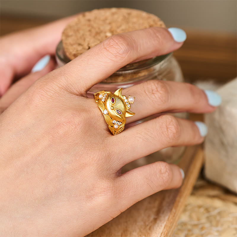 Nimara Ritual Fox Head Design 24k Gold Plated Brass Adjustable Ring