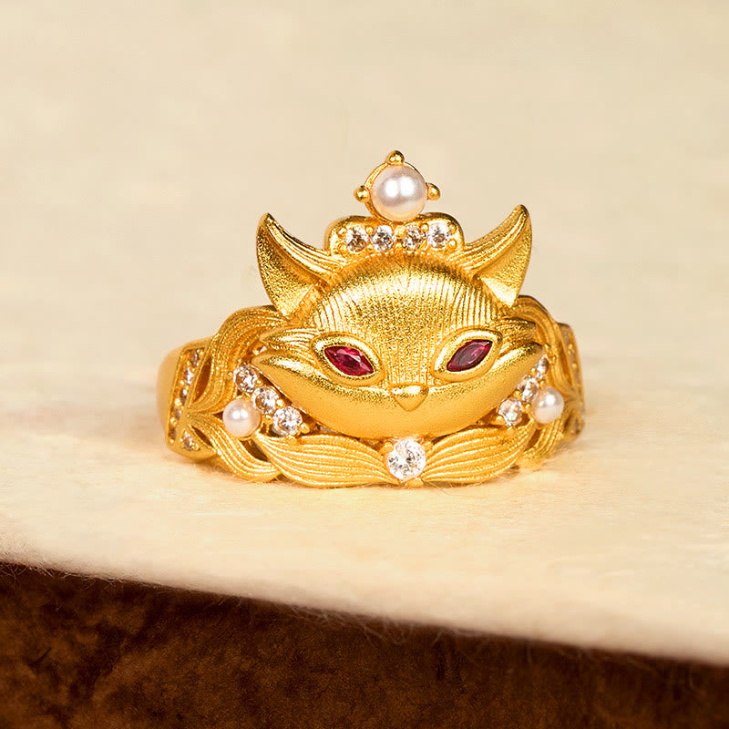 Nimara Ritual Fox Head Design 24k Gold Plated Brass Adjustable Ring