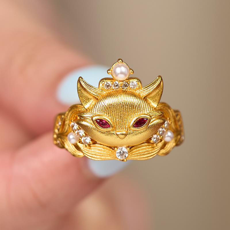 Nimara Ritual Fox Head Design 24k Gold Plated Brass Adjustable Ring