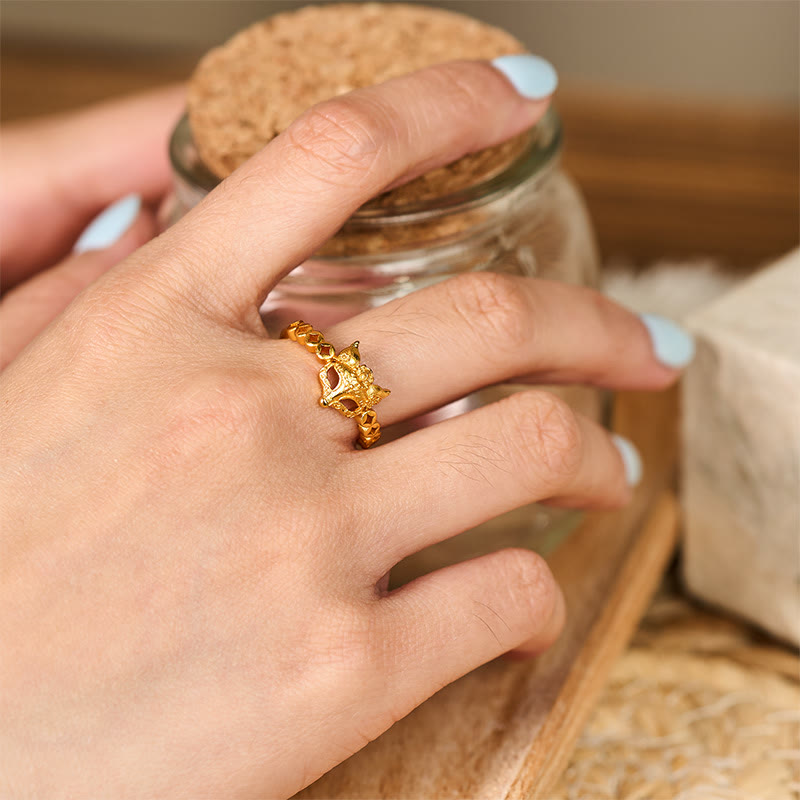 Nimara Ritual 24k Gold Plated Brass Fox Coin Hollow Design Adjustable Ring