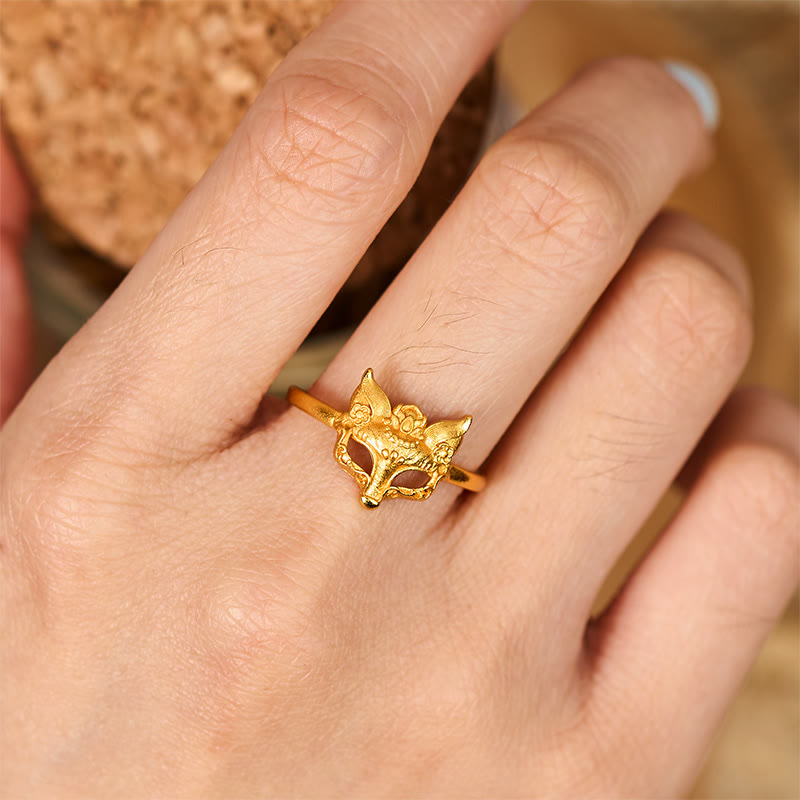 Nimara Ritual Fox Mask 24k Gold Plated Brass Ring