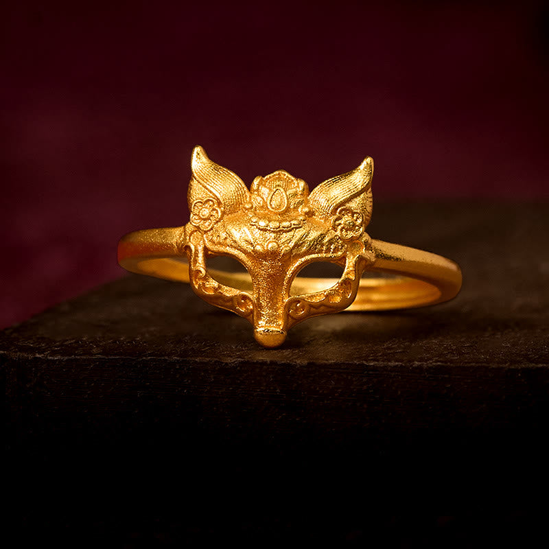 Nimara Ritual Fox Mask 24k Gold Plated Brass Ring