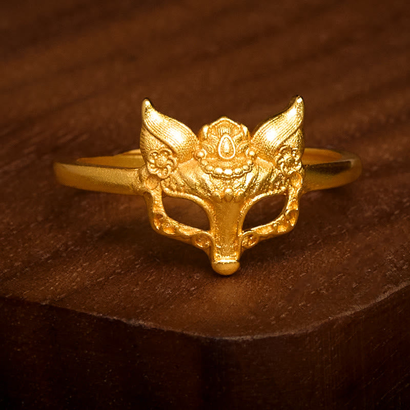 Nimara Ritual Fox Mask 24k Gold Plated Brass Ring