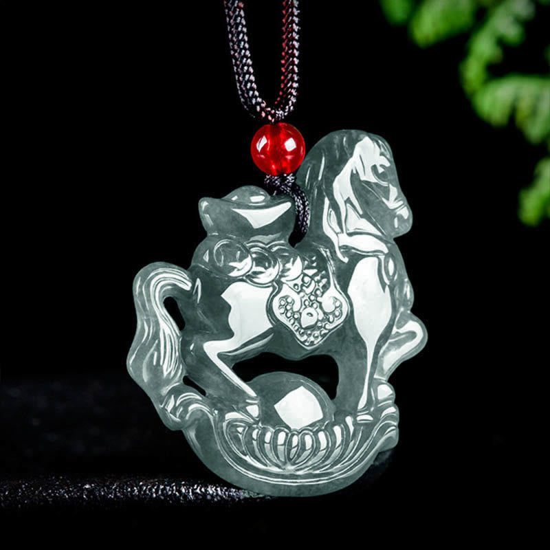 Nimara Ritual Year of the Horse Jade Ingot Luck Prosperity Rope Necklace Pendant