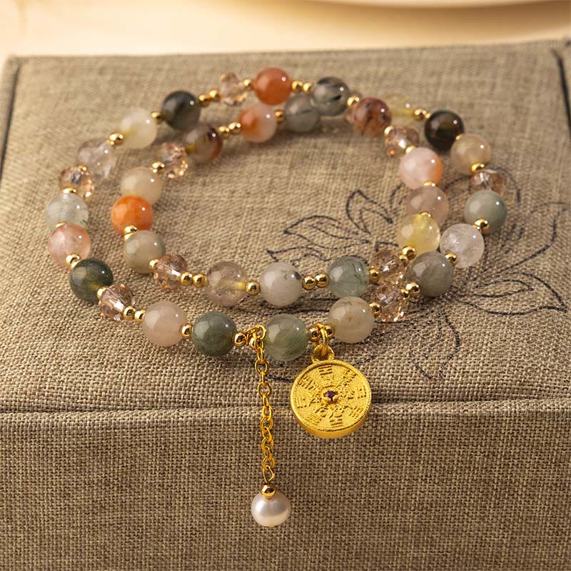 Nimara Ritual Colorful Rutilated Quartz Copper Auspiciousness Double Wrap Bracelet