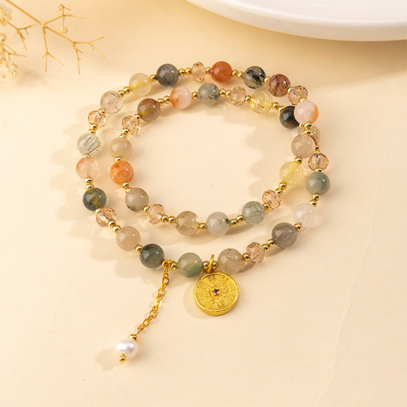 Nimara Ritual Colorful Rutilated Quartz Copper Auspiciousness Double Wrap Bracelet