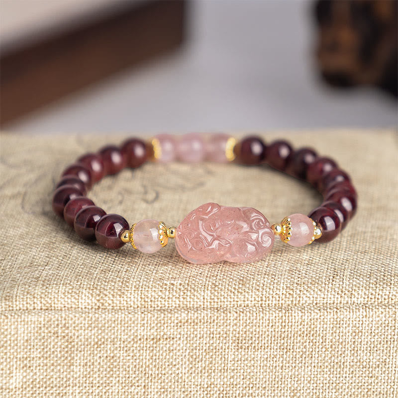 Nimara Ritual Garnet Strawberry Quartz Pixiu Lucky Bracelet