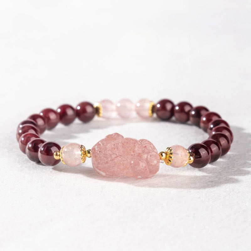 Nimara Ritual Garnet Strawberry Quartz Pixiu Lucky Bracelet