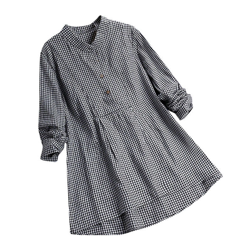 Nimara Ritual Women's Buttons Long Sleeve Checked Pattern Shirt
