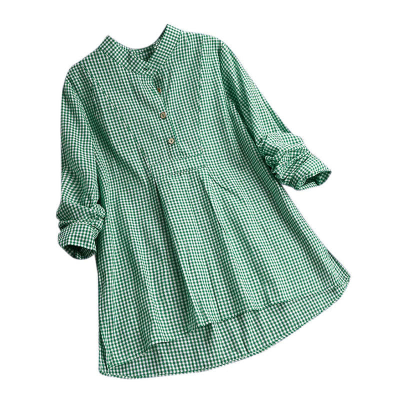 Nimara Ritual Women's Buttons Long Sleeve Checked Pattern Shirt