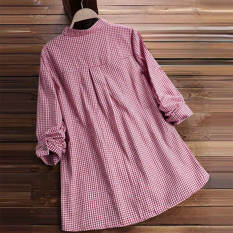Nimara Ritual Women's Buttons Long Sleeve Checked Pattern Shirt