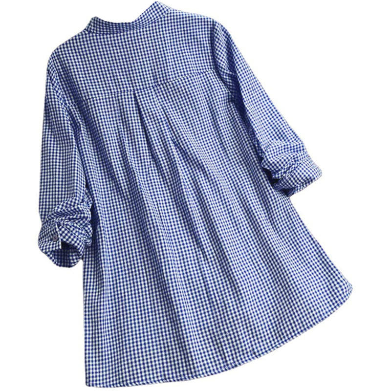 Nimara Ritual Women's Buttons Long Sleeve Checked Pattern Shirt