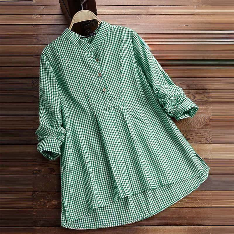 Nimara Ritual Women's Buttons Long Sleeve Checked Pattern Shirt