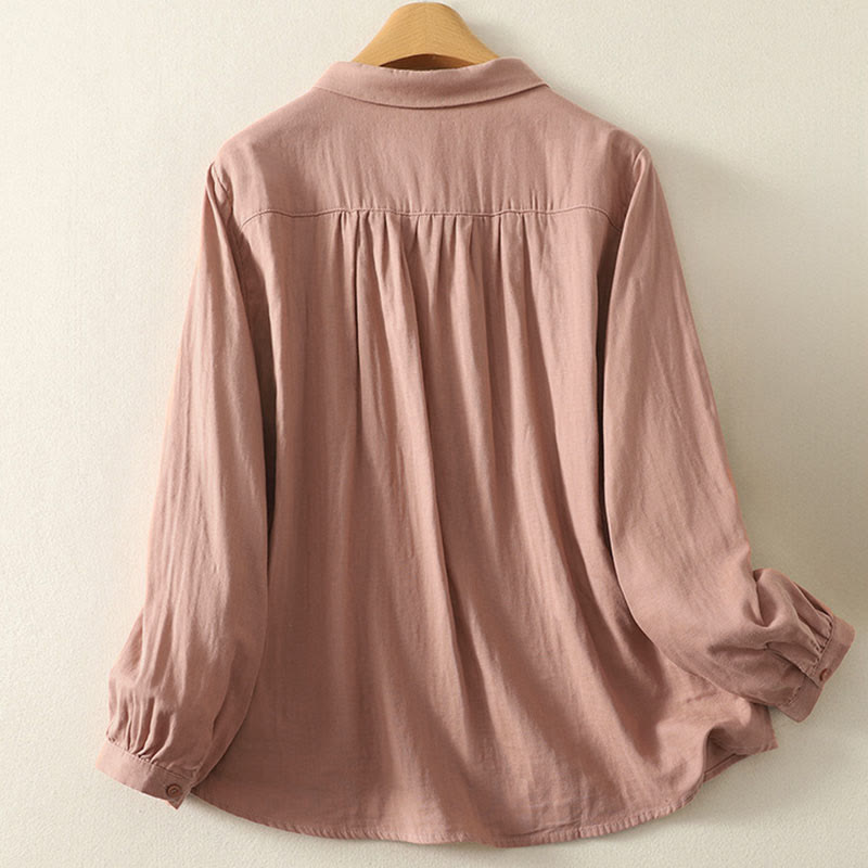 Nimara Ritual Embroidered Flower Vine Pattern Long Sleeve Women's Lapel Shirt