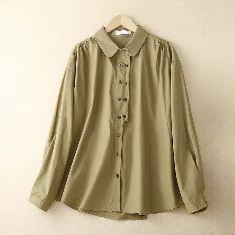 Nimara Ritual Plain Double-breasted Long Sleeve Women's Cotton Lapel Shirt