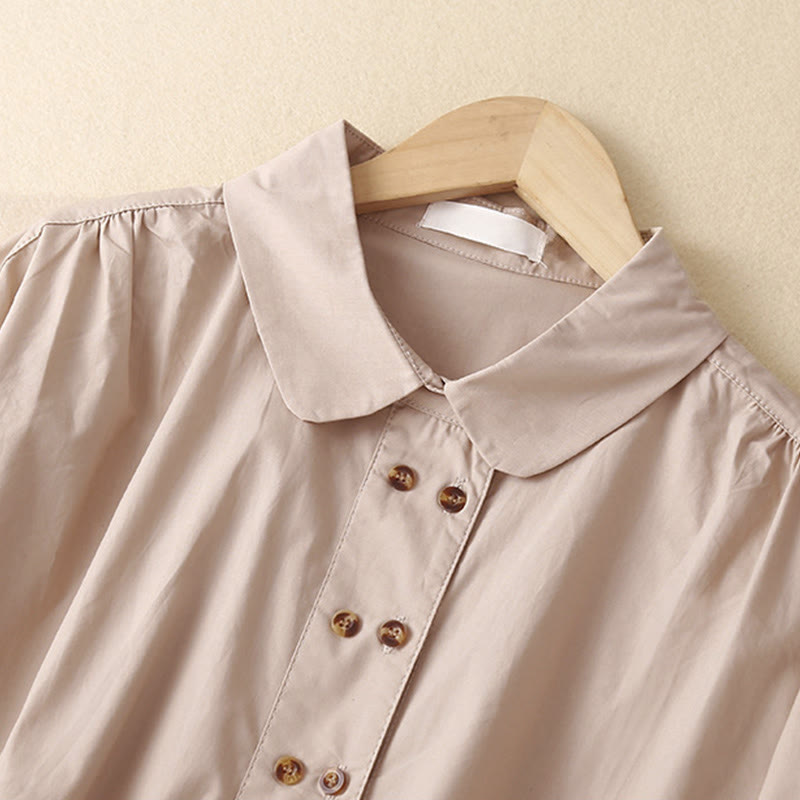 Nimara Ritual Plain Double-breasted Long Sleeve Women's Cotton Lapel Shirt