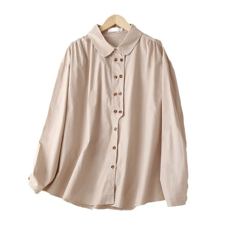 Nimara Ritual Plain Double-breasted Long Sleeve Women's Cotton Lapel Shirt