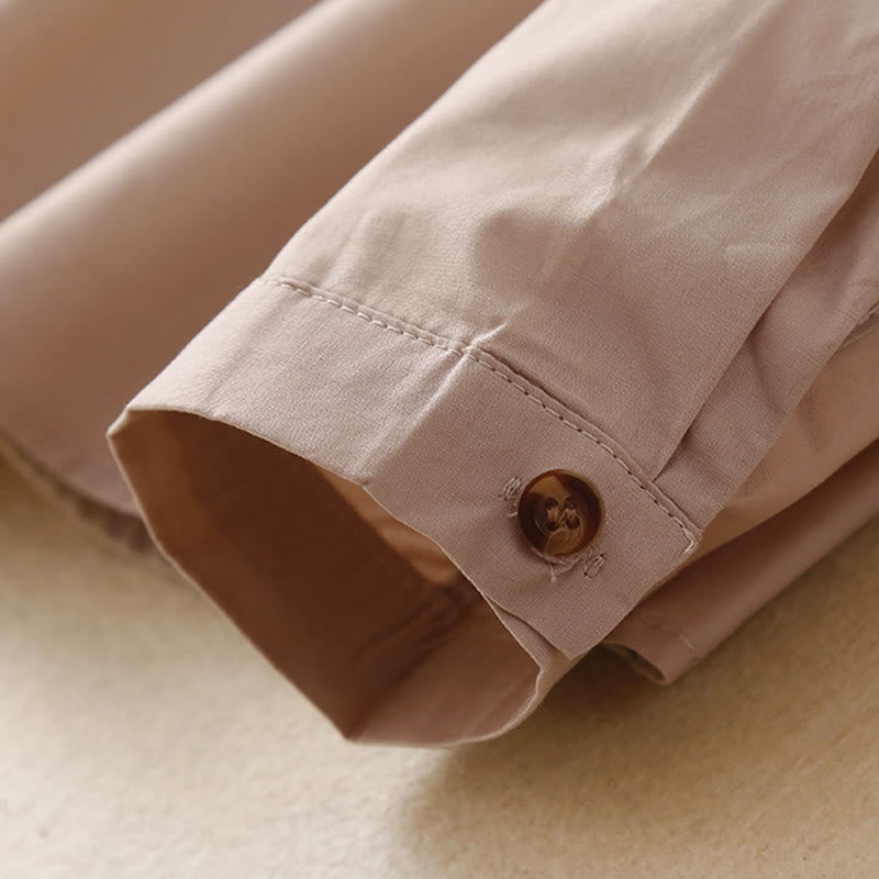 Nimara Ritual Plain Double-breasted Long Sleeve Women's Cotton Lapel Shirt
