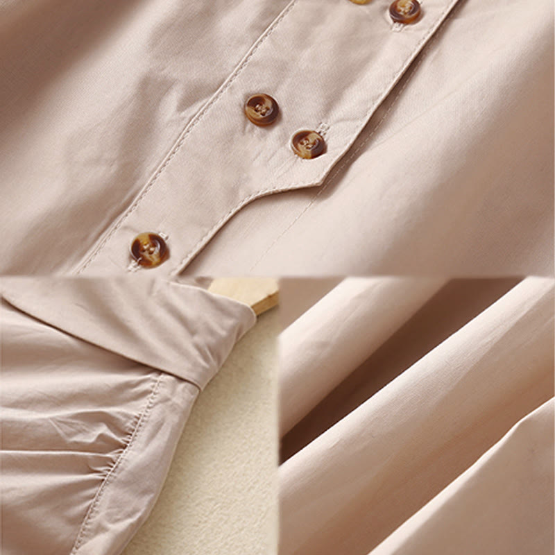Nimara Ritual Plain Double-breasted Long Sleeve Women's Cotton Lapel Shirt