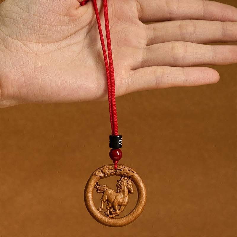 Nimara Ritual Peach Wood Chinese Zodiac Year Of The Horse Ward Off Evil Spirits Necklace Pendants