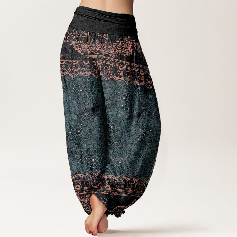 Nimara Ritual Cotton Elegant Mandala Flowers Design Women's Elastic Waist Harem Pants