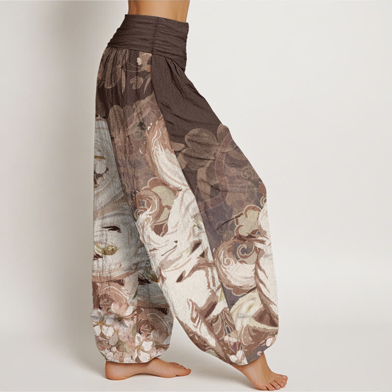 Nimara Ritual Cotton Fox Cherry Blossoms Women's Elastic Waist Harem Pants
