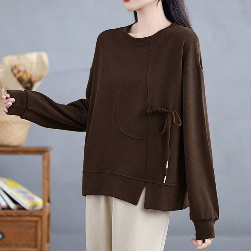 Nimara Ritual Plain Frog-button Design Crew Neck Cotton Women's Long Sleeve Sweatshirt