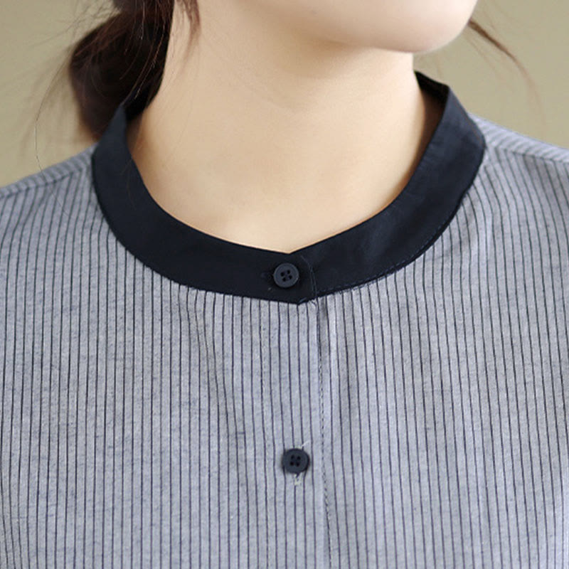 Nimara Ritual Fall Plaid Striped Pattern Ruffled Hem Buttons Women's Cotton Long Sleeve Shirt