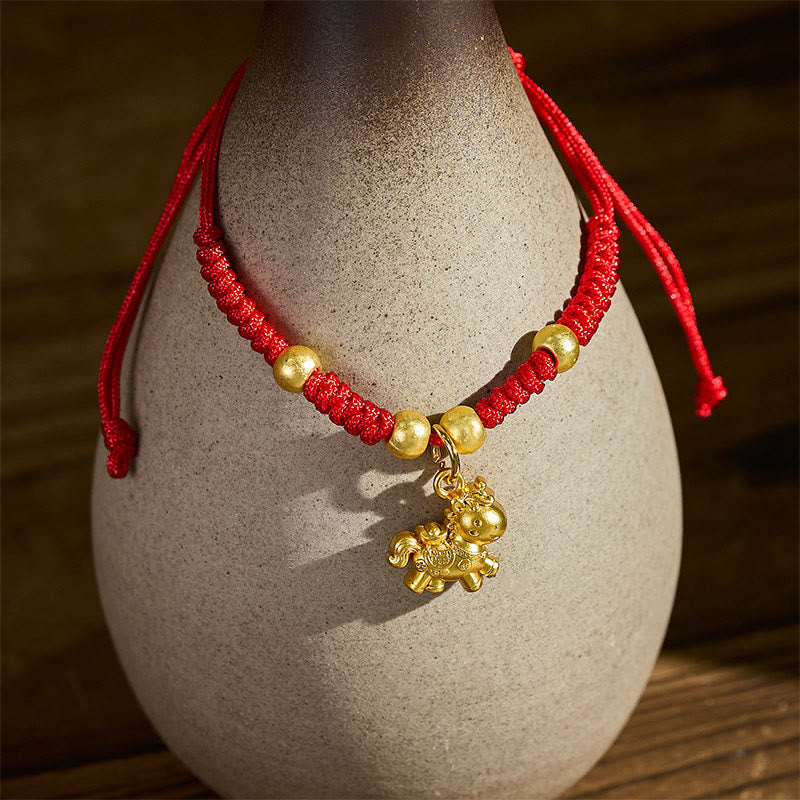 Nimara Ritual Golden Year Of The Horse Red String Copper Strength Braided Bracelet