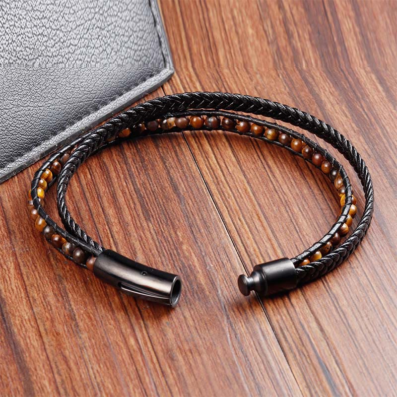 Nimara Ritual Tiger Eye Titanium Steel Protection Strengthen Leather Bracelet