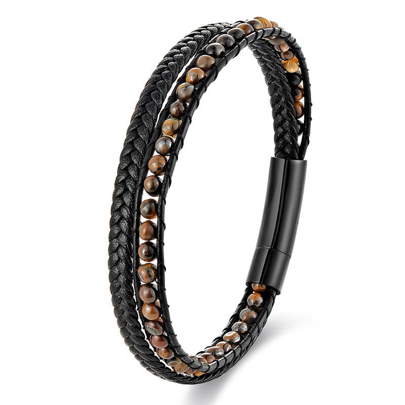 Nimara Ritual Tiger Eye Titanium Steel Protection Strengthen Leather Bracelet