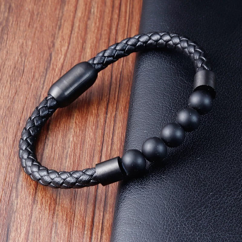 Nimara Ritual Frosted Stone Lava Rock Tiger Eye Titanium Steel Stimulation Leather Bracelet