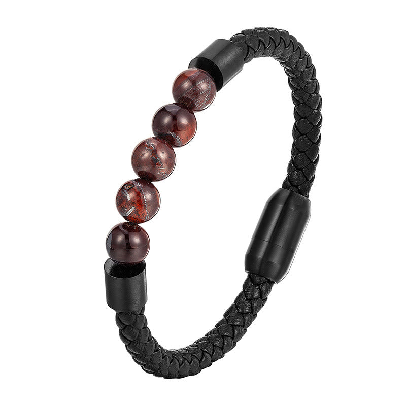 Nimara Ritual Frosted Stone Lava Rock Tiger Eye Titanium Steel Stimulation Leather Bracelet