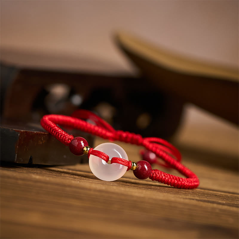 Nimara Ritual Peace Buckle White Agate Flat Knot Diamond Knot Red String Connection Bracelet