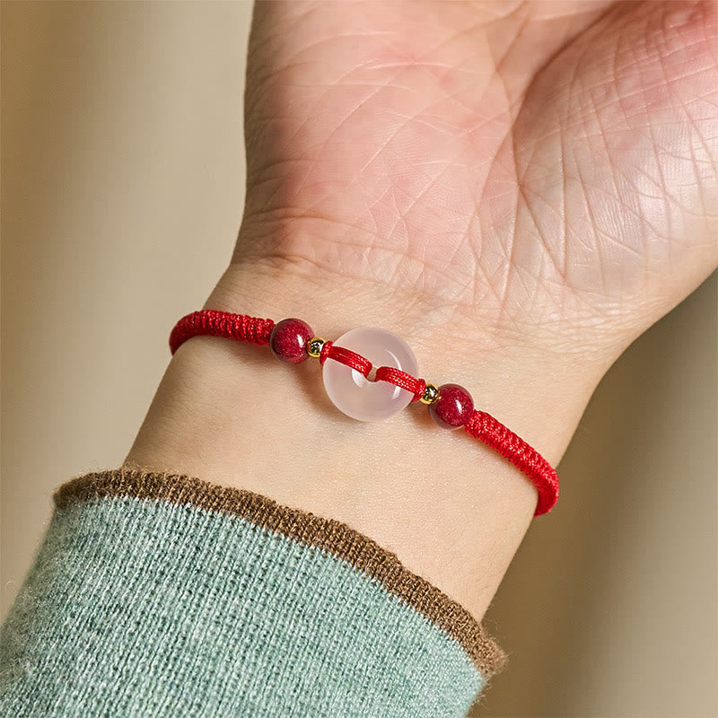 Nimara Ritual Peace Buckle White Agate Flat Knot Diamond Knot Red String Connection Bracelet