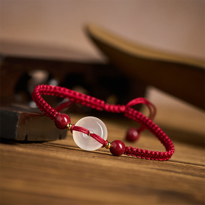 Nimara Ritual Peace Buckle White Agate Flat Knot Diamond Knot Red String Connection Bracelet