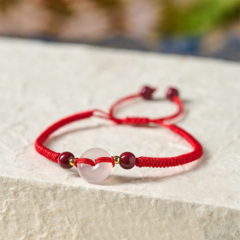 Nimara Ritual Peace Buckle White Agate Flat Knot Diamond Knot Red String Connection Bracelet