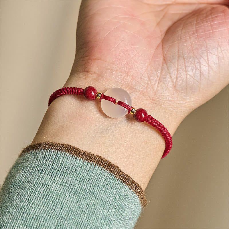Nimara Ritual Peace Buckle White Agate Flat Knot Diamond Knot Red String Connection Bracelet